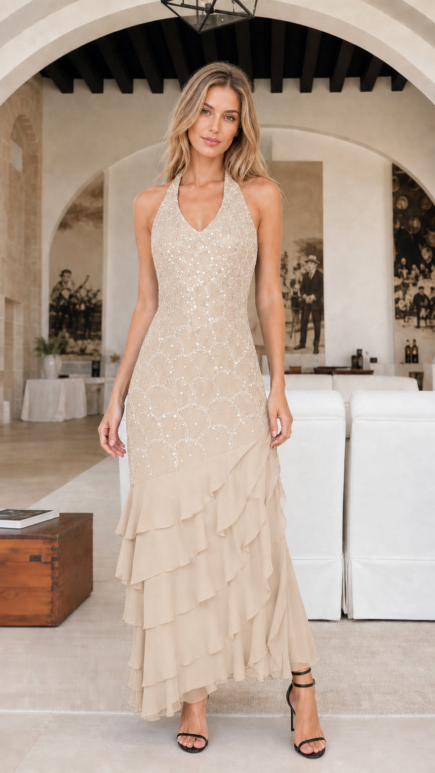 Champagne variant of the elegant halter dress