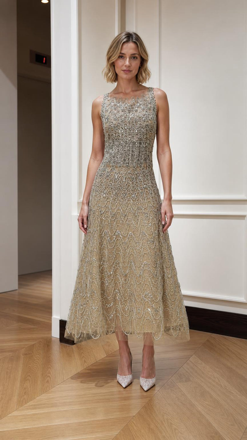 Beaded Sequin Sleeveless A-Line Midi Dress – Vialqen