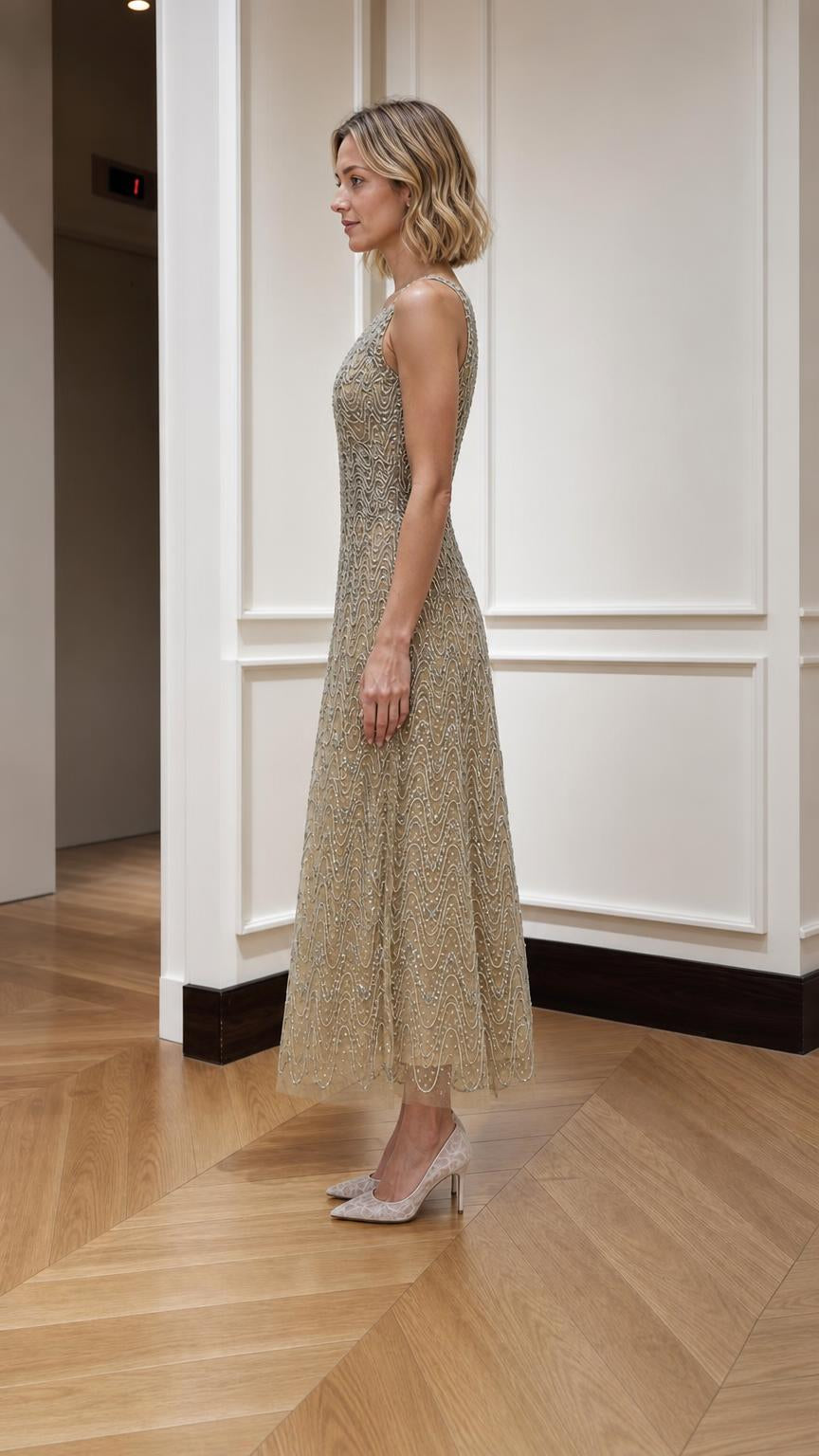 Beaded Sequin Sleeveless A-Line Midi Dress – Vialqen