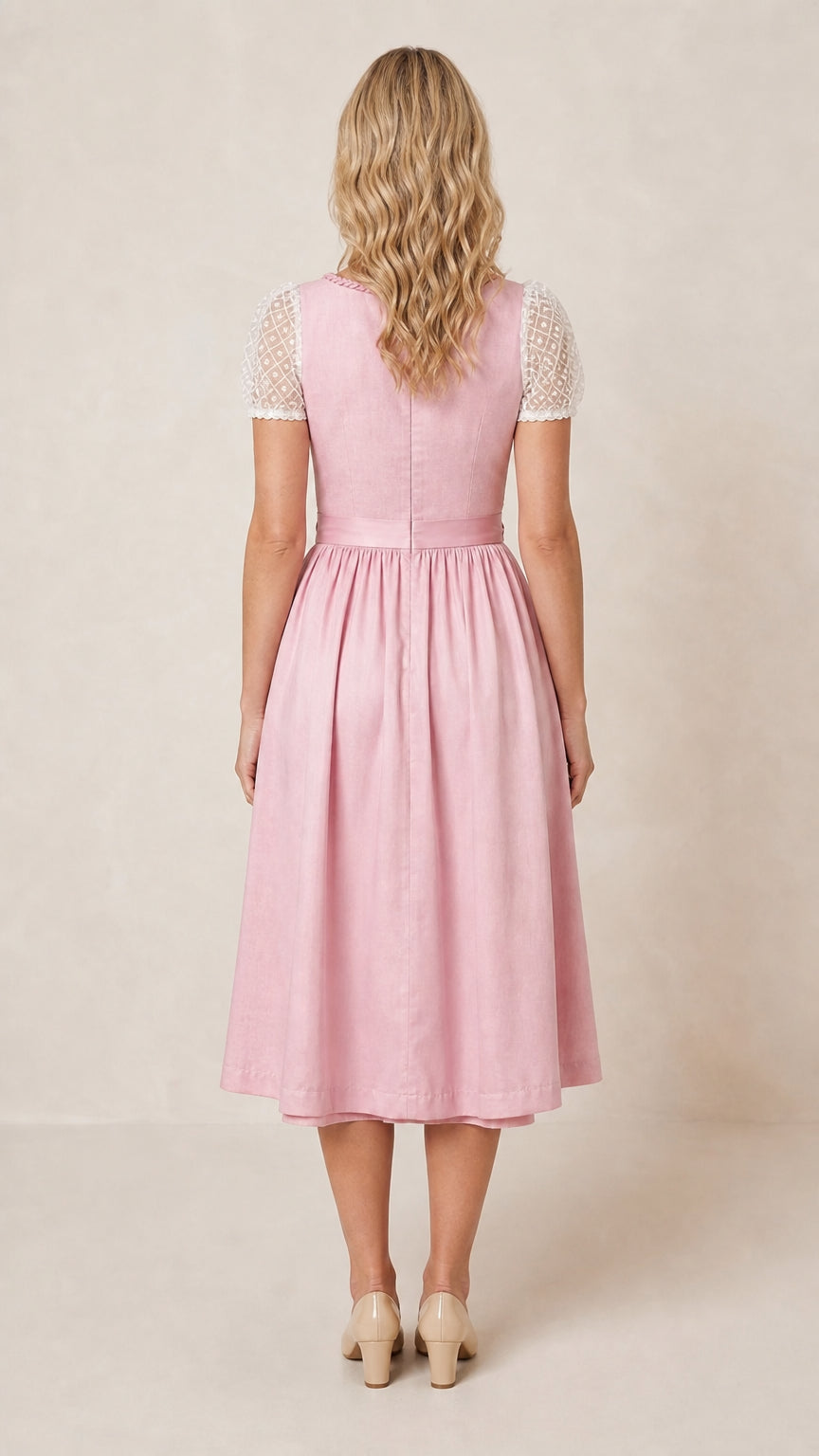 Back view of pink traditional dirndl dress