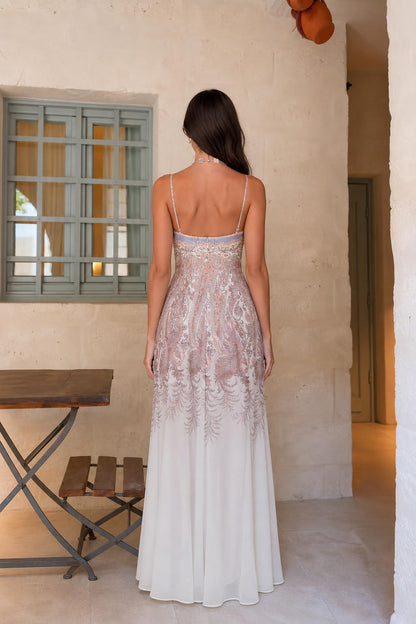 White paisley maxi dress back view