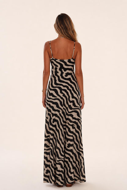 Back view of black zebra print jumpsuit