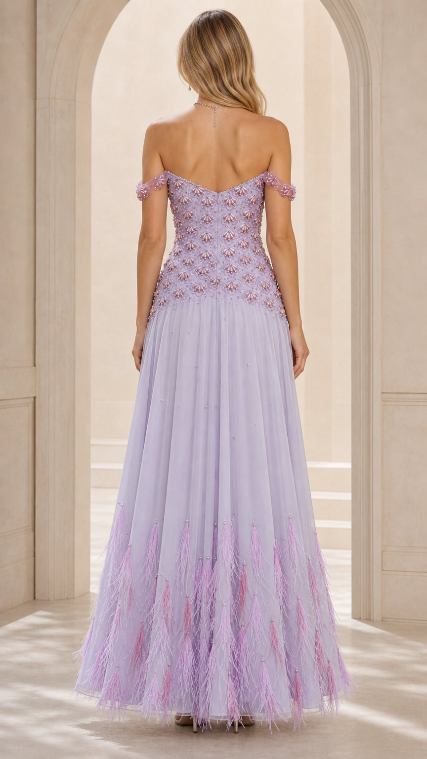 Back view of lavender evening gown