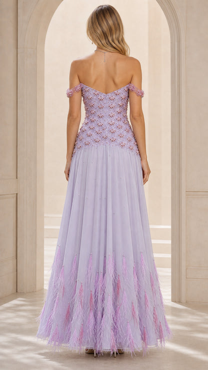 Back view of lavender evening gown