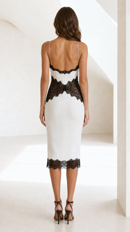 Back view of White midi dress with scoop back