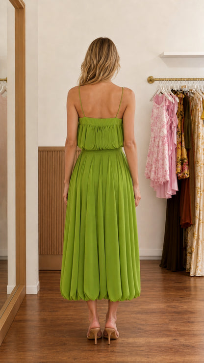 Back view of green two-piece set