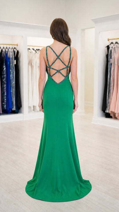 Back view showcasing strappy open back design