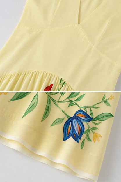 Close-up of bodice and floral hem detail