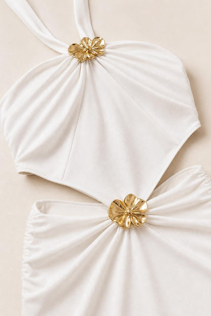 Close-up of the gold hardware and fabric texture