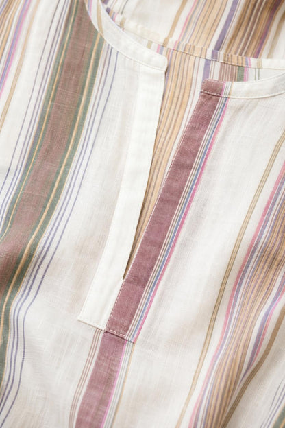 Close-up of fabric texture and V-neck placket detail