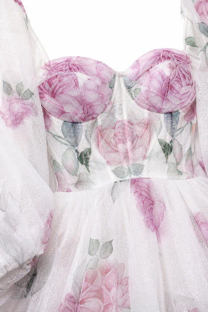 Close up of bodice and floral print
