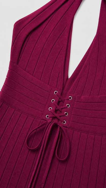 Close-up detail of bodice and lace-up back