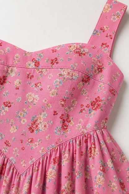 Close-up detail of the bodice and floral print