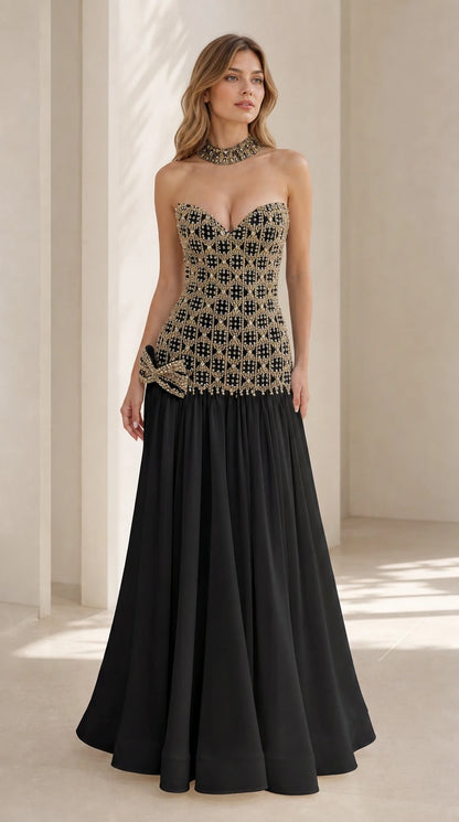 Black variant of the beaded bustier evening dress