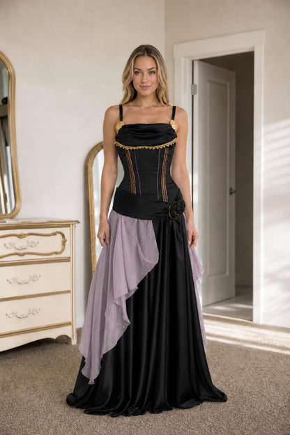 Renaissance medieval corset maxi dress in black