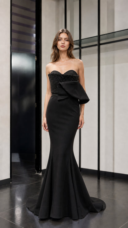 Front view of black evening gown variant
