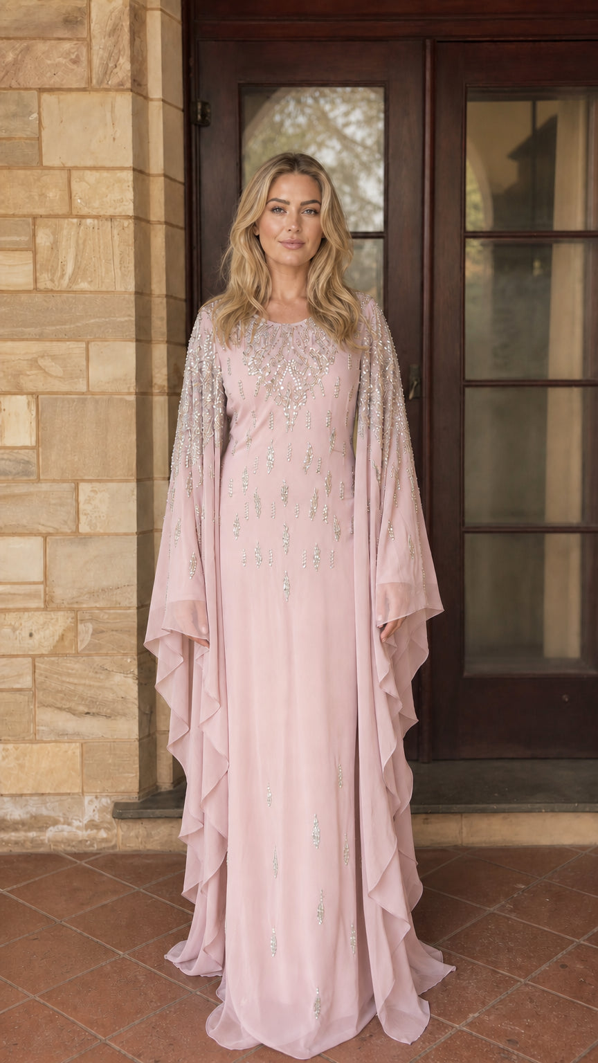 Pink beaded kaftan maxi dress