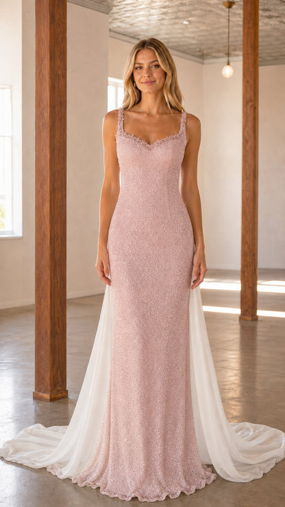 Front view of blush pink evening gown variant