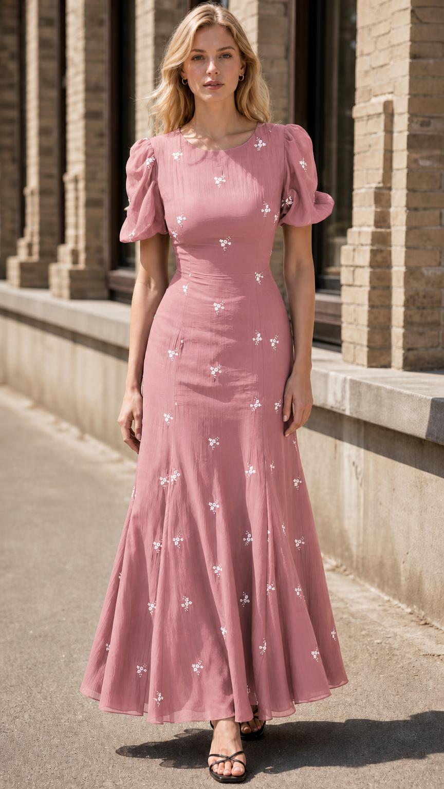 Front view of pink maxi dress variant