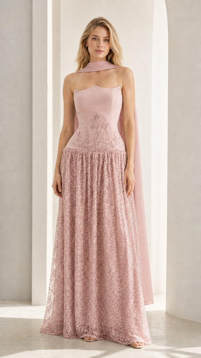 Front view of pink evening gown variant