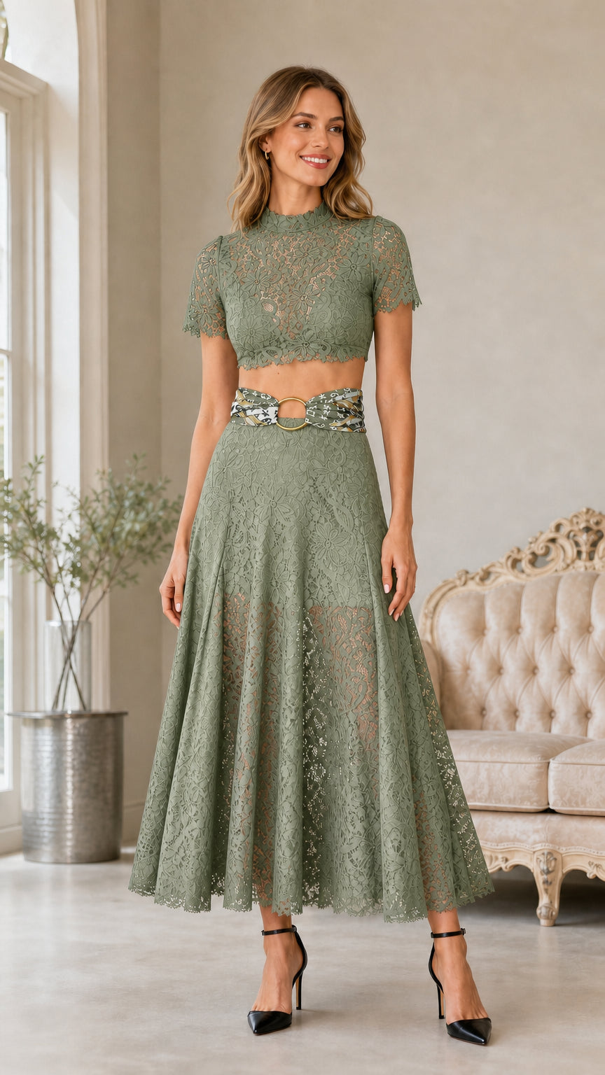 Front view in sage green color variant