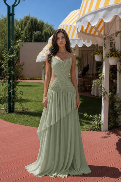 Front view of green evening dress