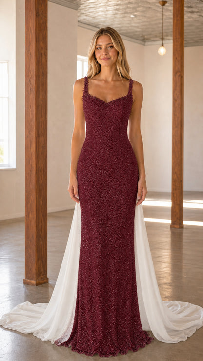Front view of burgundy evening gown variant