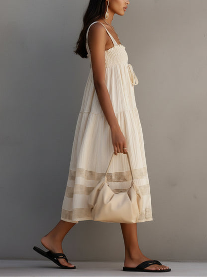 Cream Midi Dress With Crochet Strap