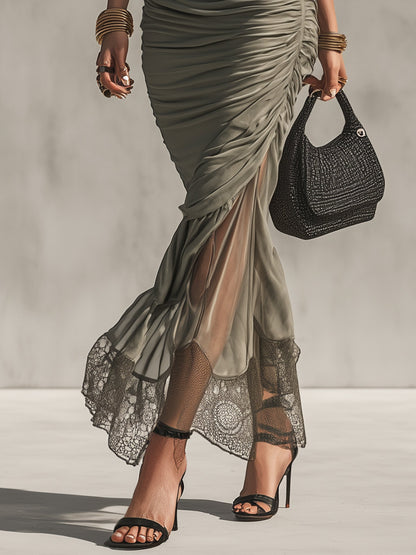 Green Lace Paneled Bodycon  Dress