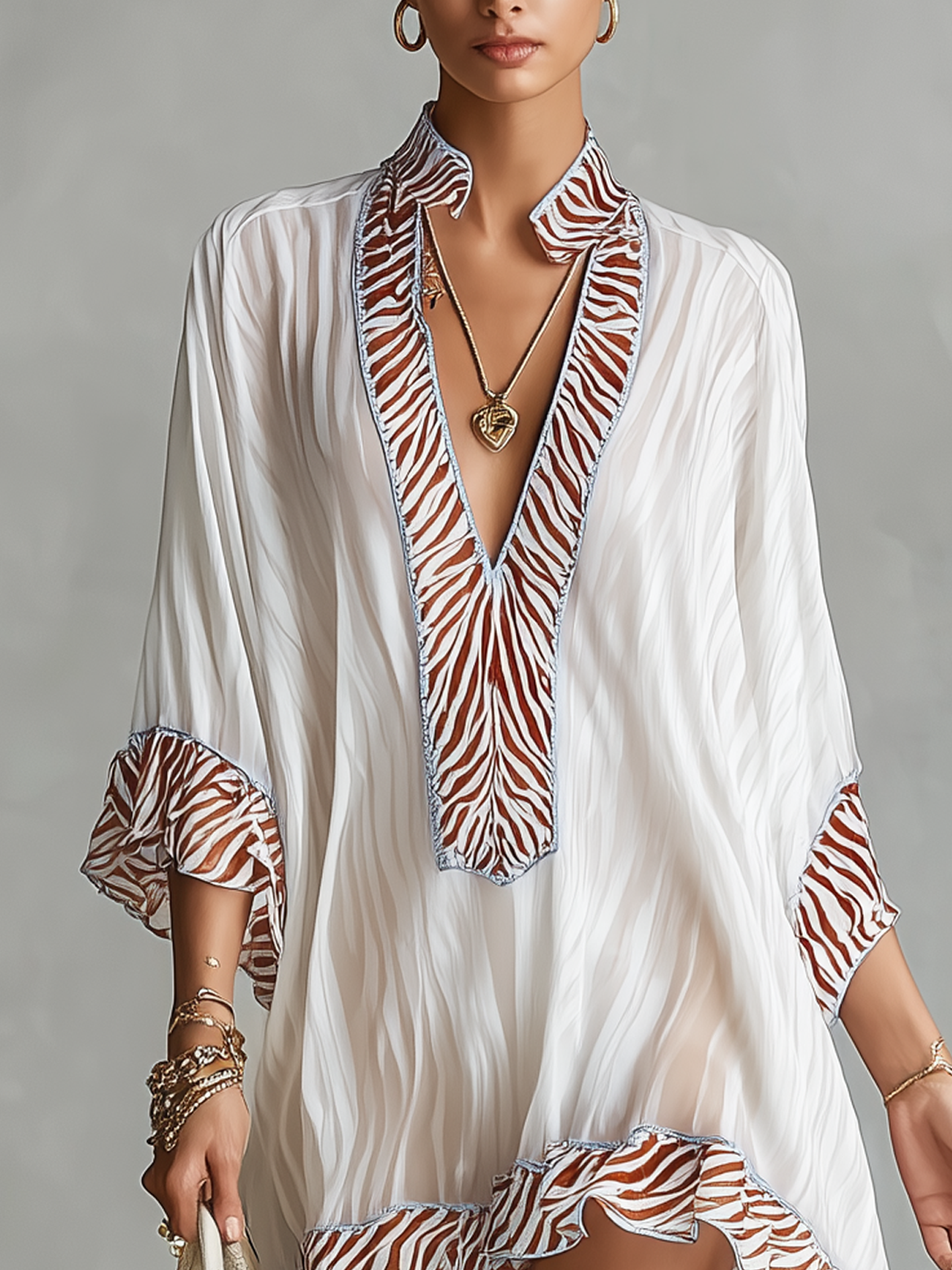 White Zebra Print Patchwork Chiffon Mini Dress