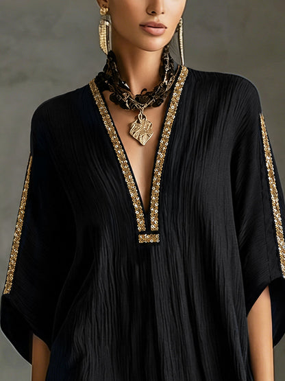 Black Deep V-Neck Mini Dress