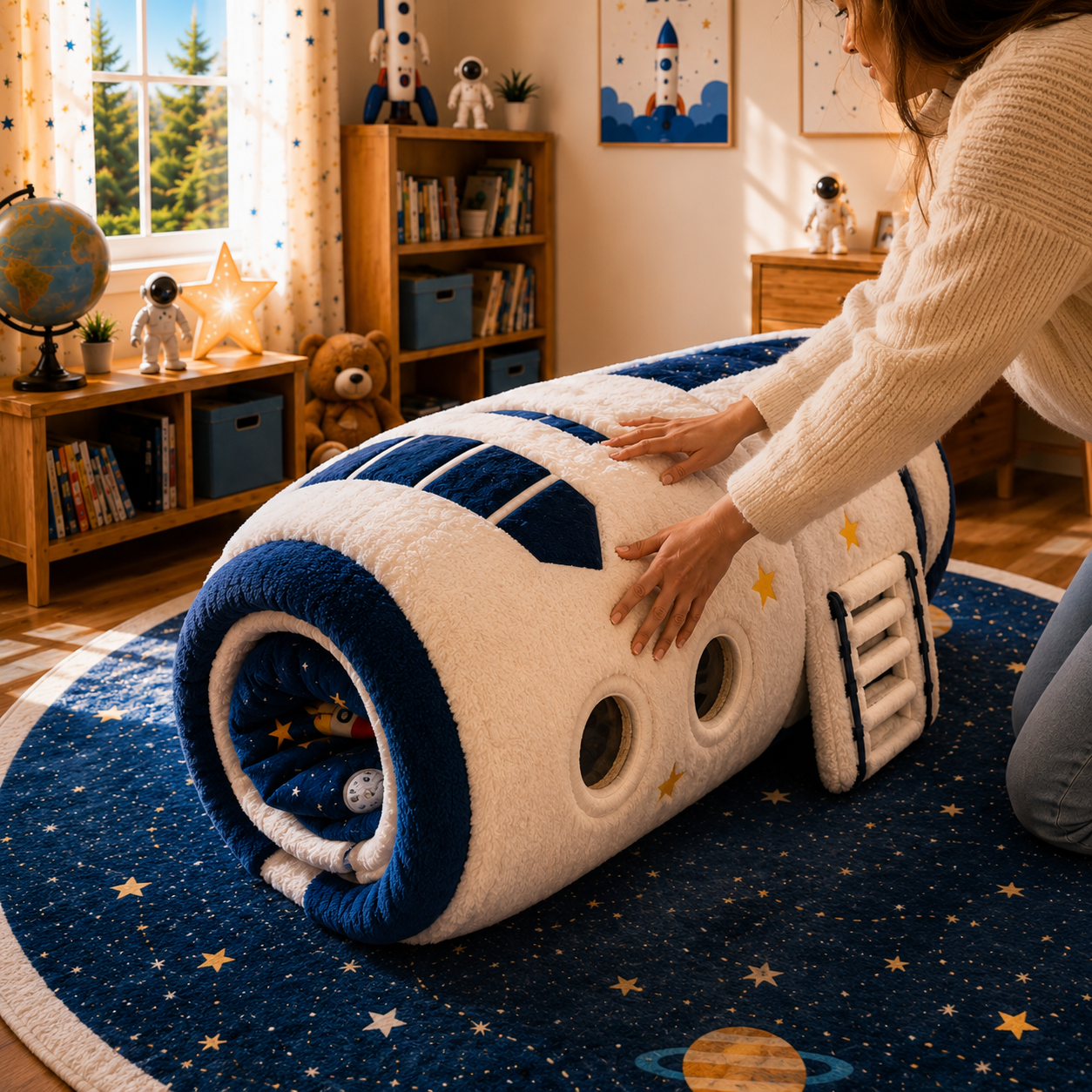 Space Shuttle-Inspired Plush Sleeping Bed