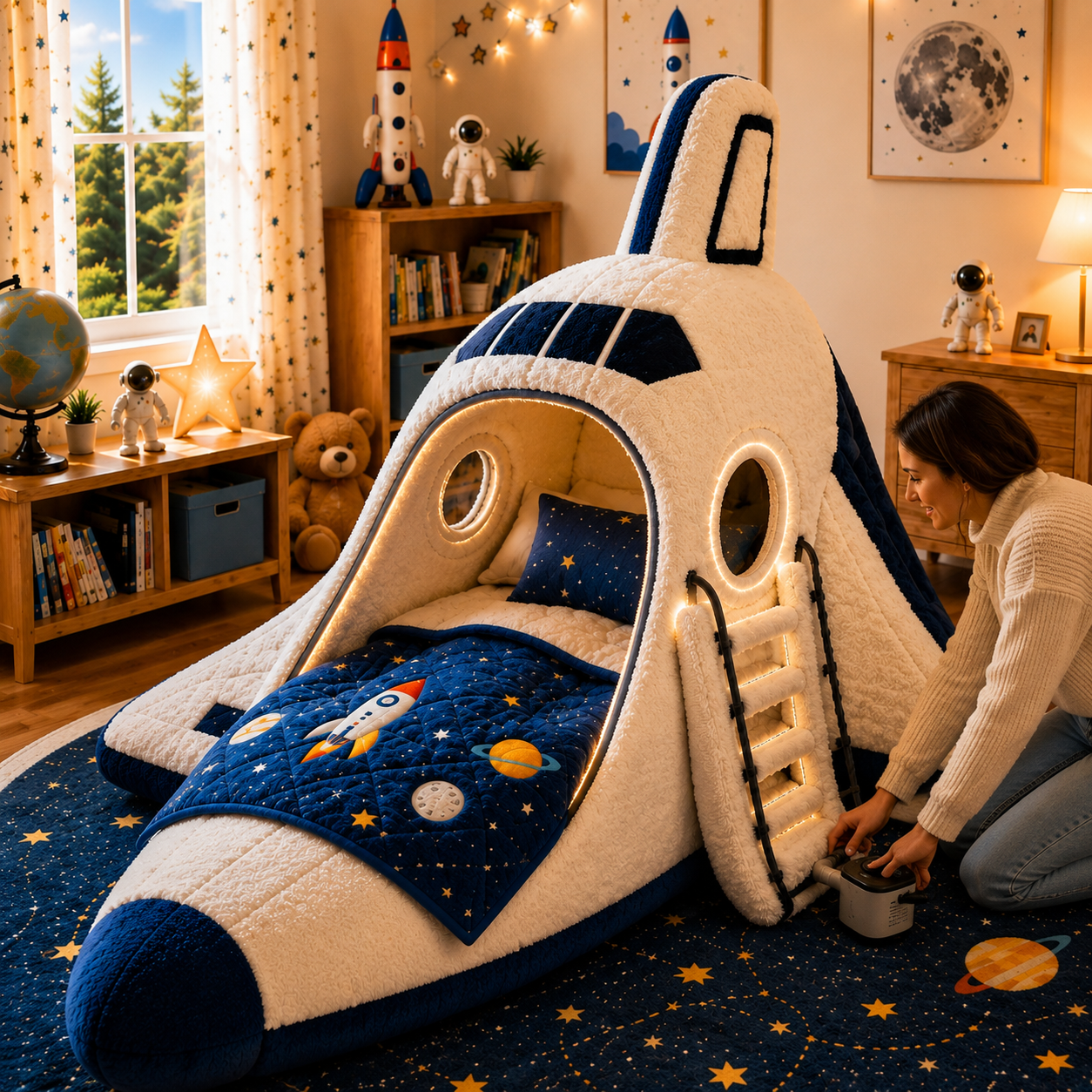 Space Shuttle-Inspired Plush Sleeping Bed