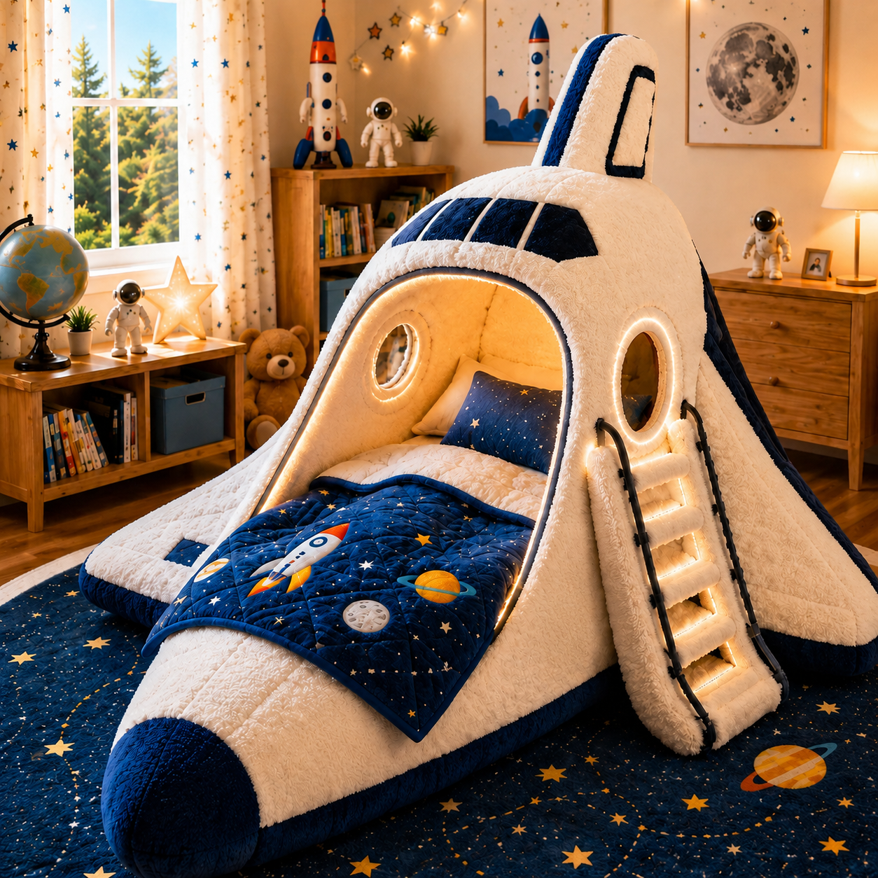 Space Shuttle-Inspired Plush Sleeping Bed