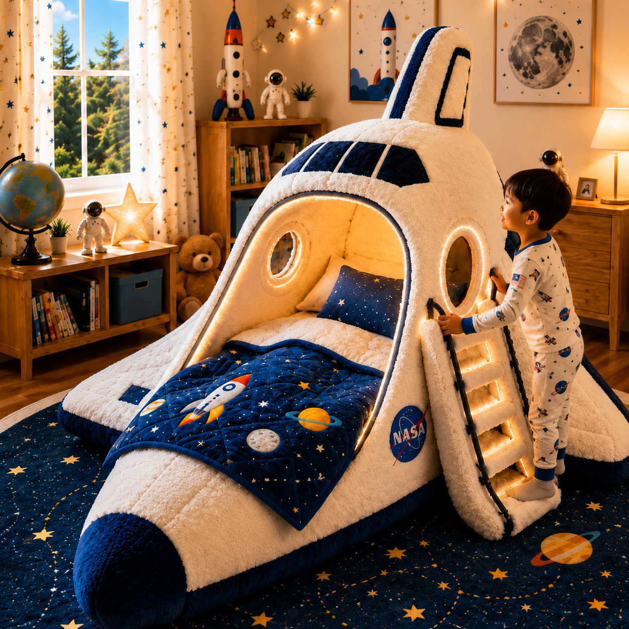 Space Shuttle-Inspired Plush Sleeping Bed
