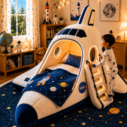 Space Shuttle-Inspired Plush Sleeping Bed