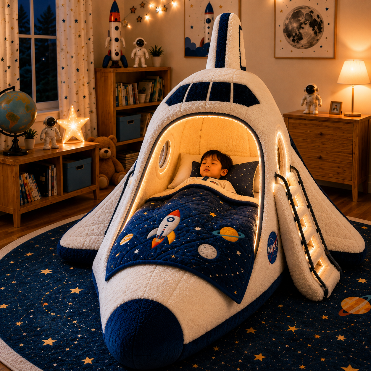 Space Shuttle-Inspired Plush Sleeping Bed