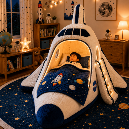 Space Shuttle-Inspired Plush Sleeping Bed