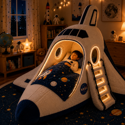 Space Shuttle-Inspired Plush Sleeping Bed