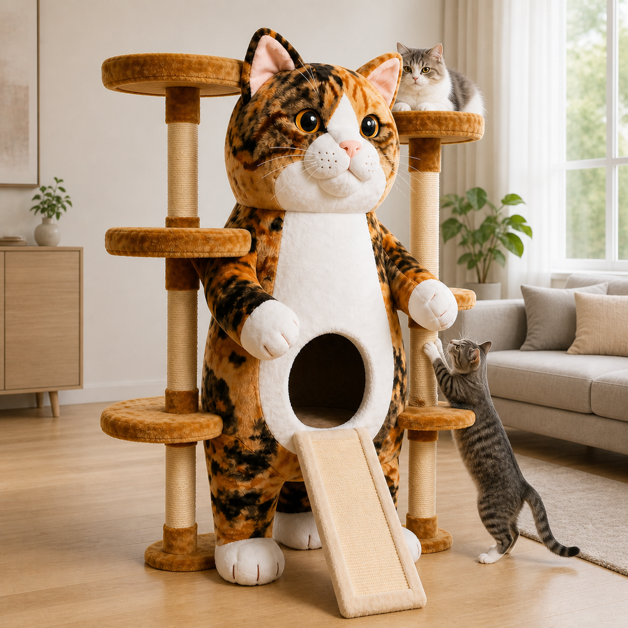 Giant Calico Cat-Shaped Multi-Level Cat Tree