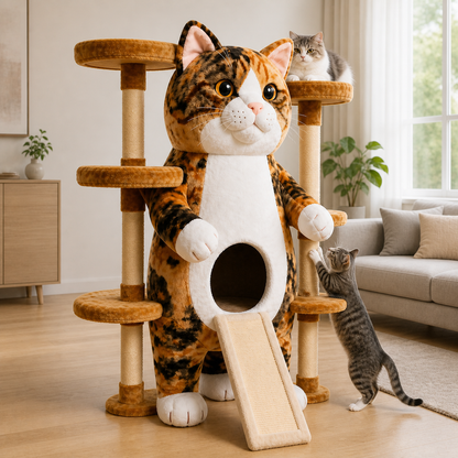 Giant Calico Cat-Shaped Multi-Level Cat Tree