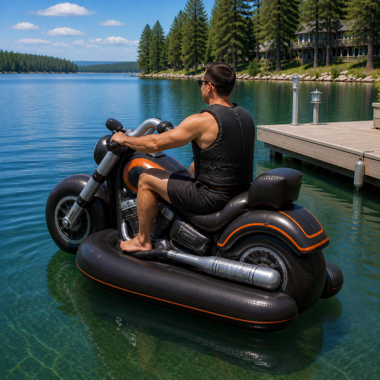 Cruiser-Style Inflatable Motorcycle Lake Float