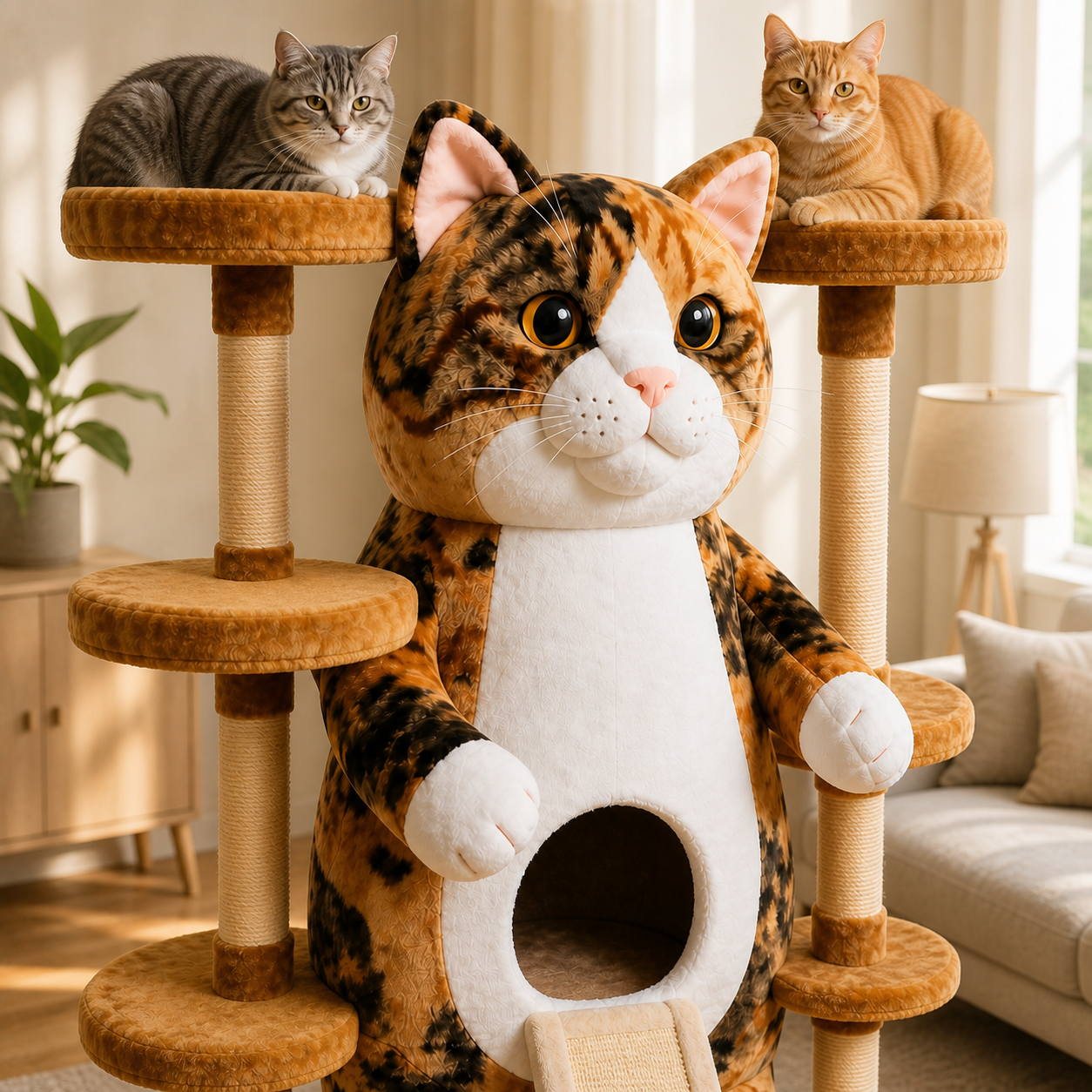 Giant Calico Cat-Shaped Multi-Level Cat Tree