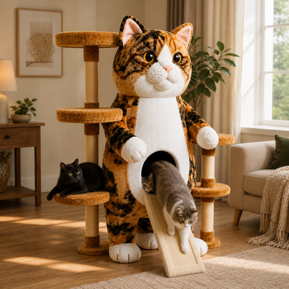 Giant Calico Cat-Shaped Multi-Level Cat Tree