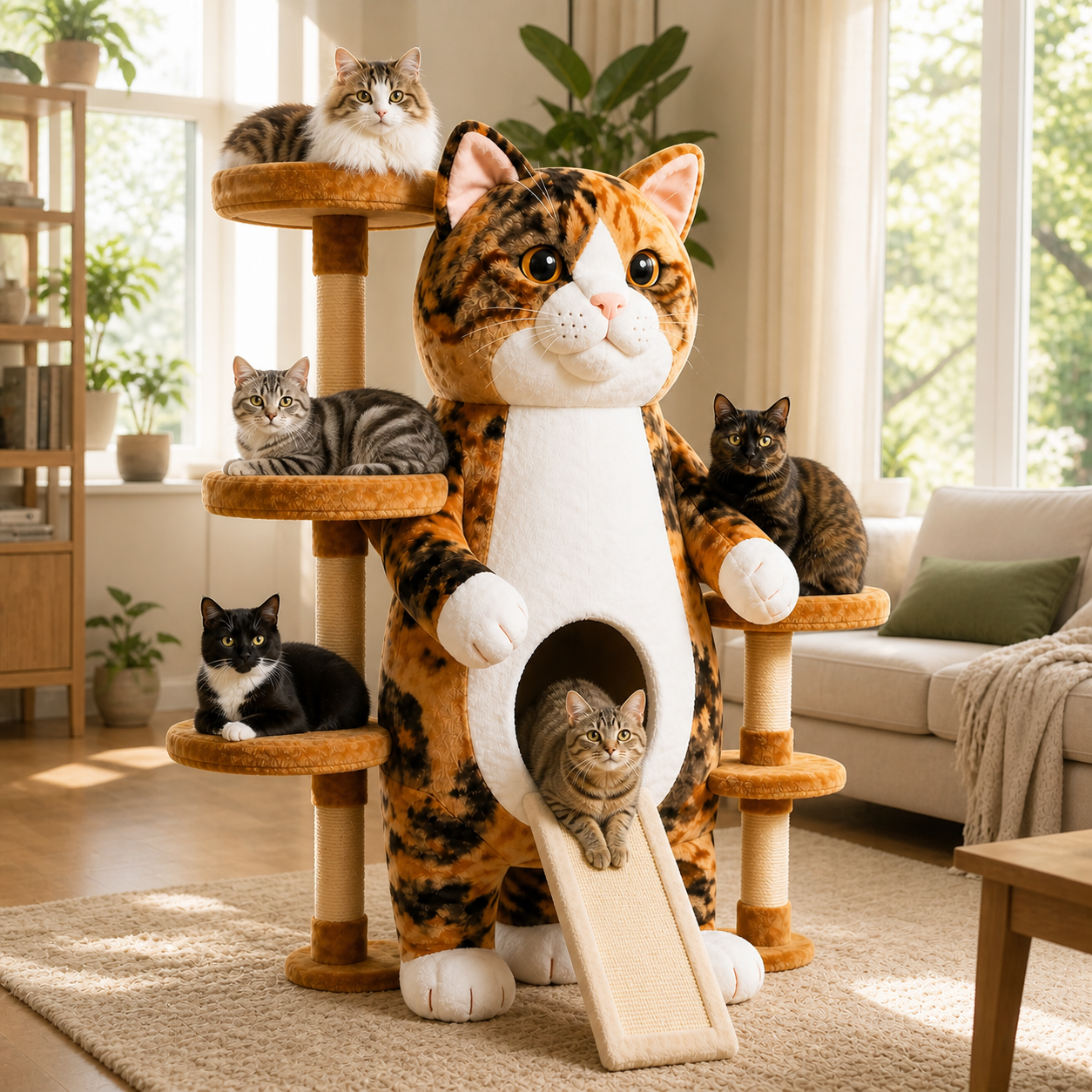 Giant Calico Cat-Shaped Multi-Level Cat Tree