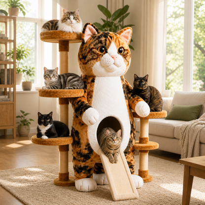 Giant Calico Cat-Shaped Multi-Level Cat Tree