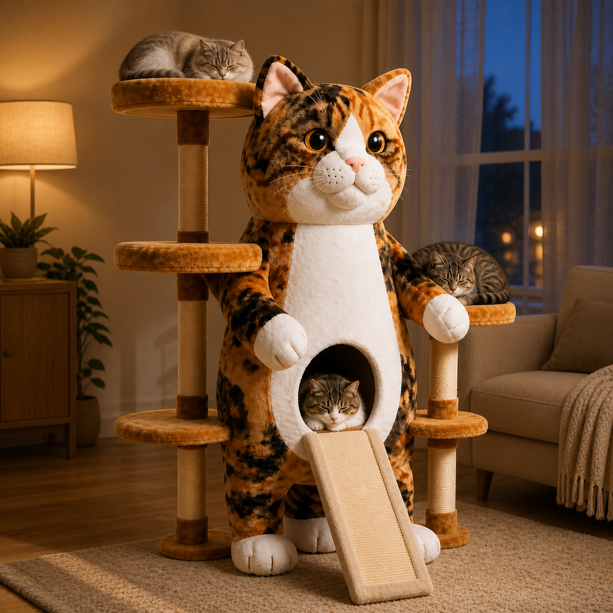 Giant Calico Cat-Shaped Multi-Level Cat Tree