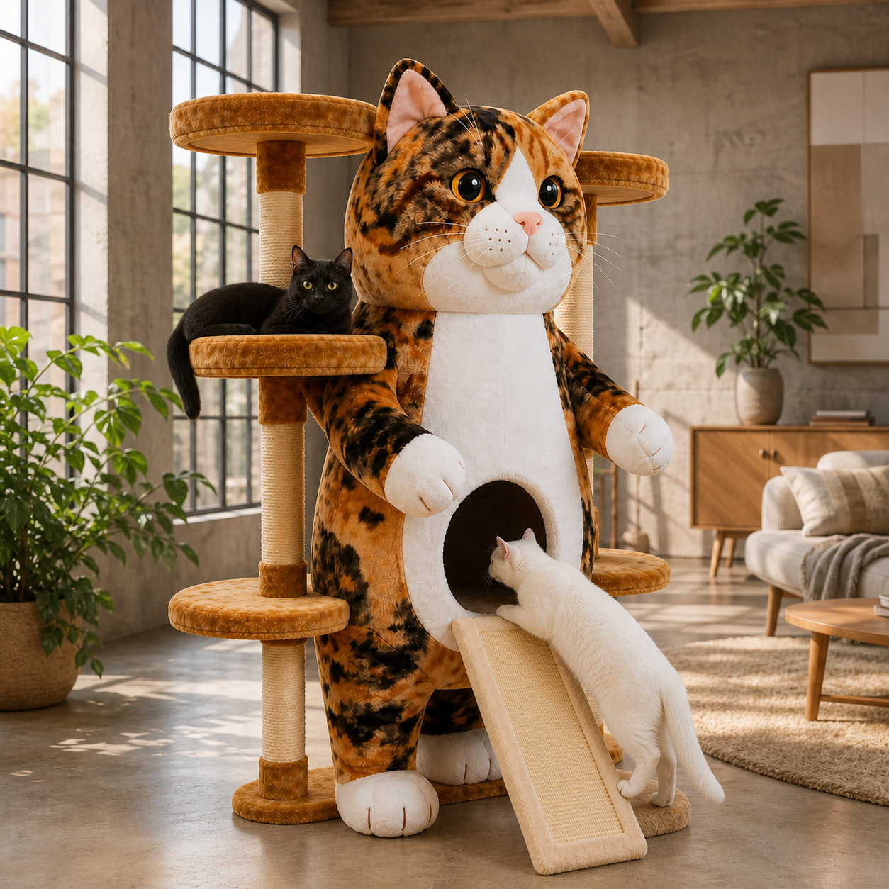 Giant Calico Cat-Shaped Multi-Level Cat Tree