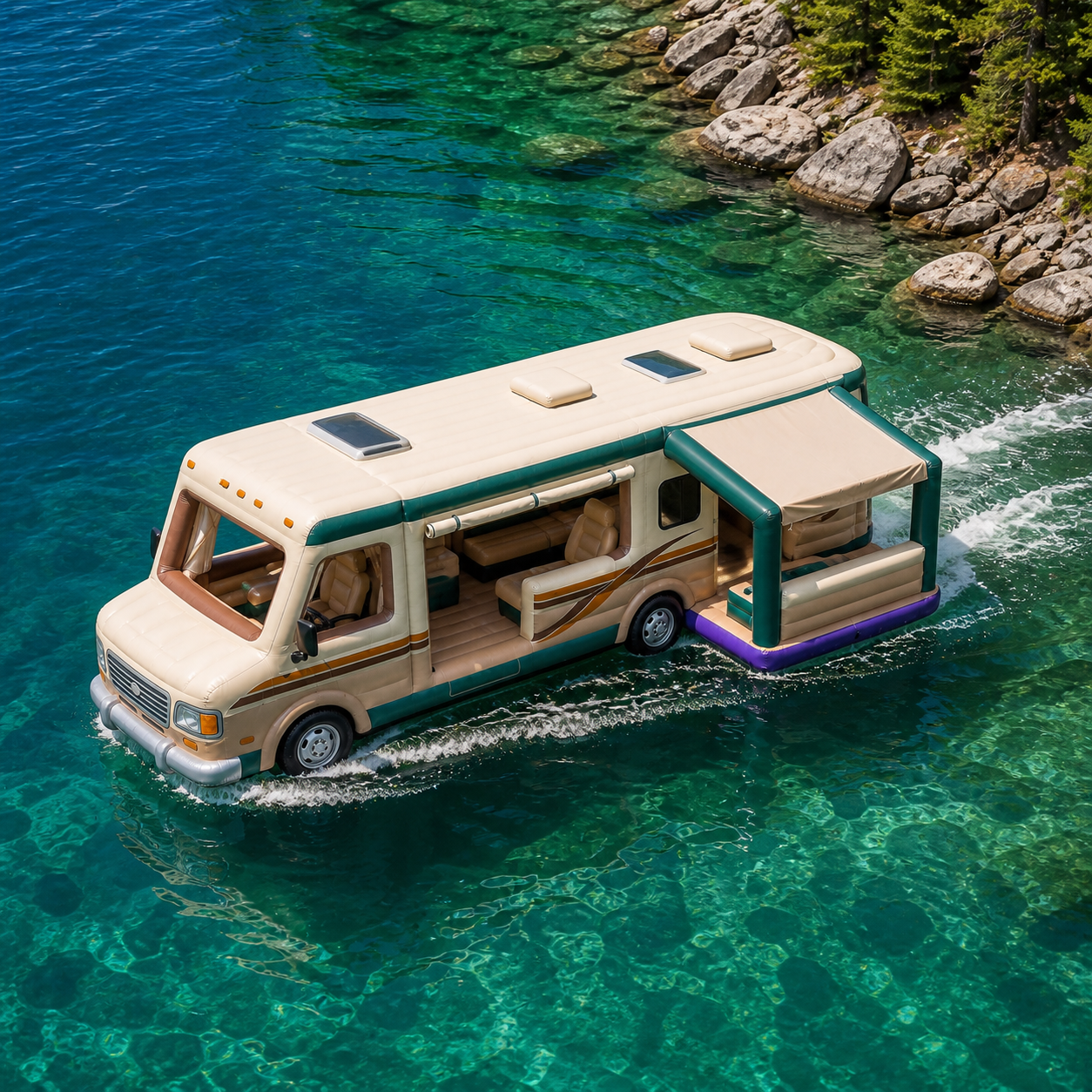 Inflatable RV-Shaped Lake Lounge