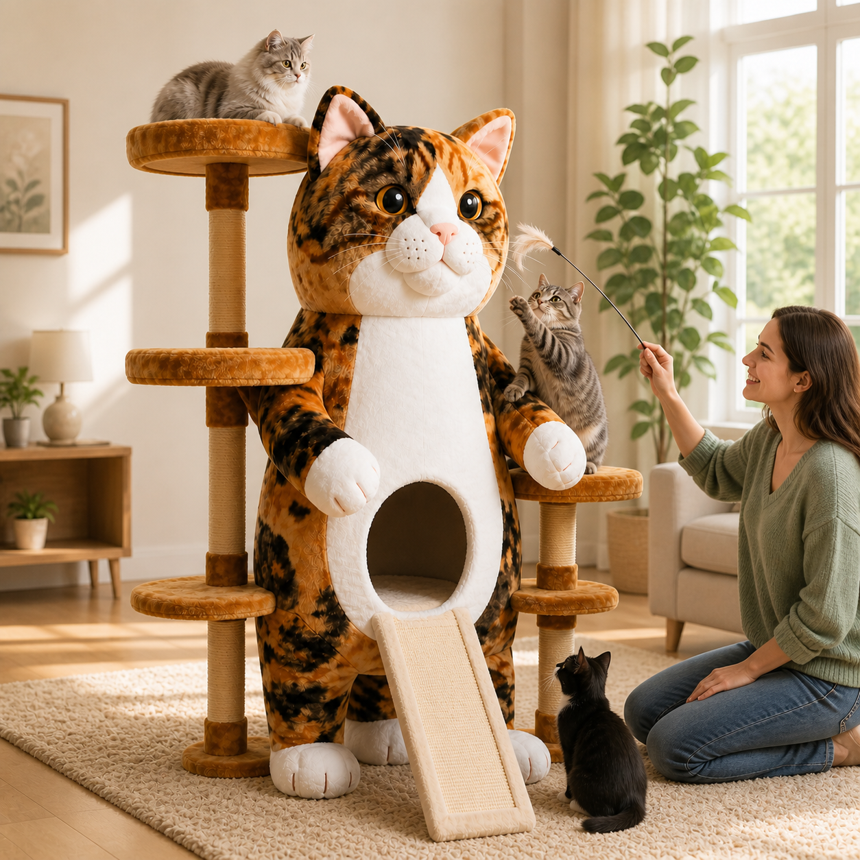 Giant Calico Cat-Shaped Multi-Level Cat Tree